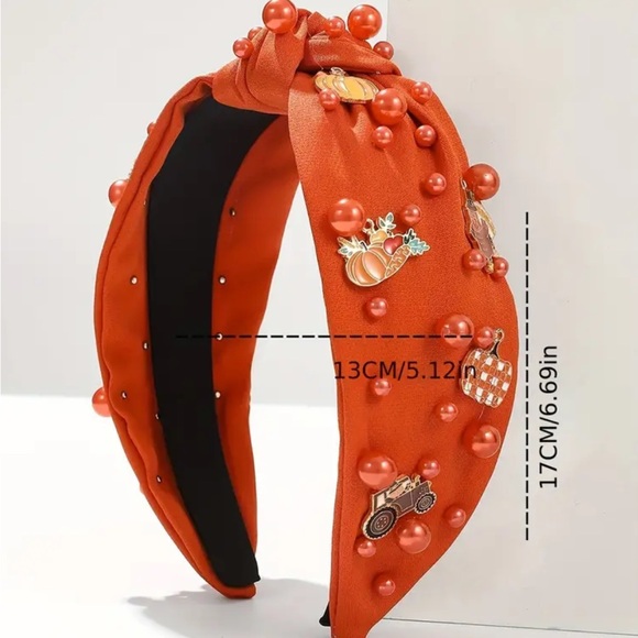 🔥 Clearance 🔥 Orange Turkey/Pumpkin Charm and Beaded Thanksgiving Headband - Picture 3 of 3